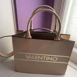 Valentino Tan Tote Bag with Structured Design and Leather Handles